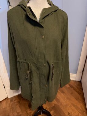 Women’s Olive Hooded Drawstring Utility Jacket